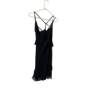 Victoria Secret Women's Black Chiffon Ruffle Slip Dress W/Attached Slip - XL